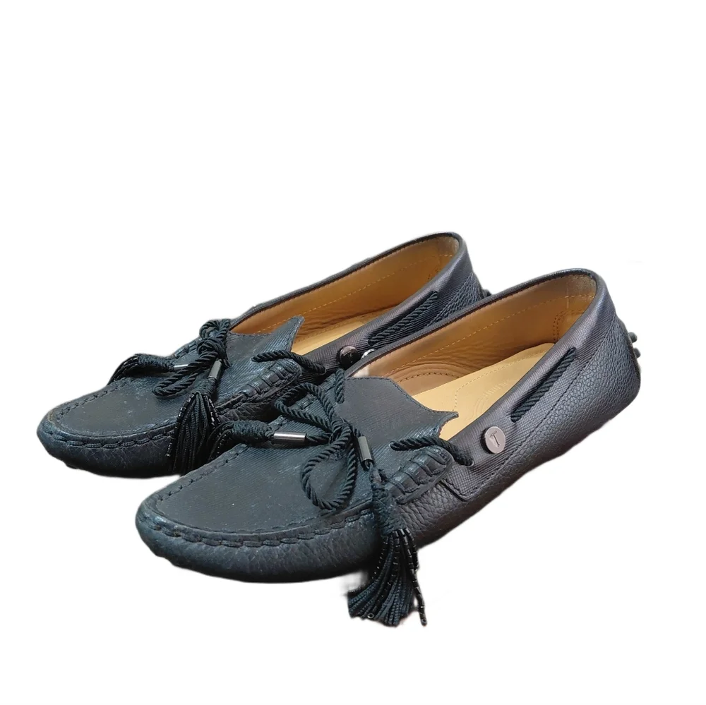 Tod’s Gommino Black Leather Tassled Loafers Women's Driving Moccasins Size 6.5